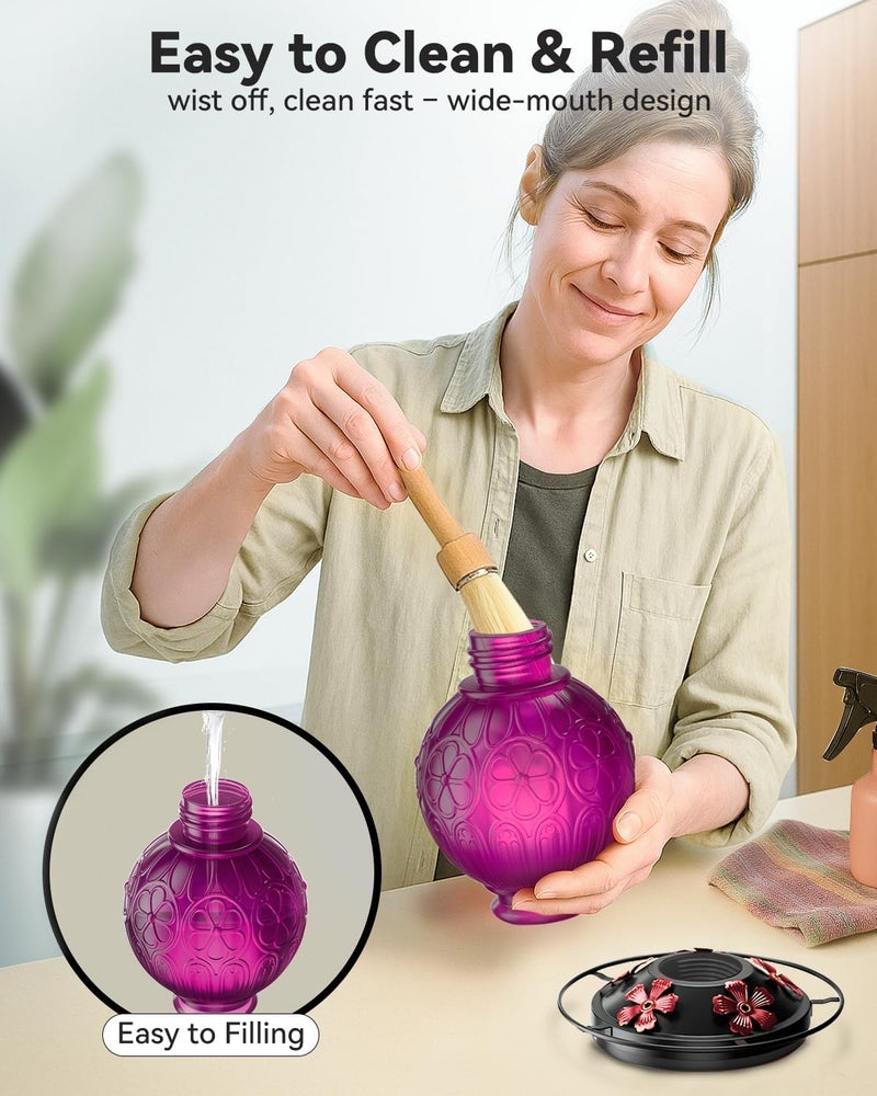 solawngarden 26Oz Hummingbird Feeder for Outdoors, Vintage Glass Bird Feeder with Perch, Durable & Easy to Clean, Hanging Nectar Feeder for Garden, Yard, Deck – Gift for Bird Lovers (Violet) - Image 5